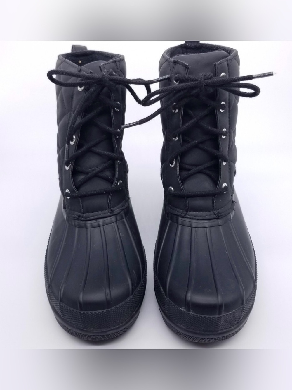 Sperry Black Lace-Up Rubber Duck Ankle Boots
